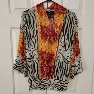 Alfani Multicolor Floral Zebra Blouse